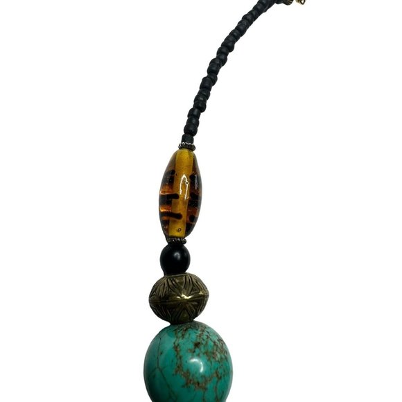 VTG Carol Kent Necklace Turquoise Metal Glass Beads Gemstone Green Brown… - Picture 4 of 5